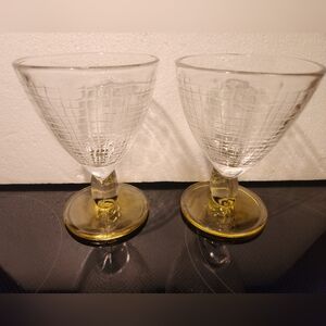 2 Elegant HIER Glass Goblets with Yellow Base